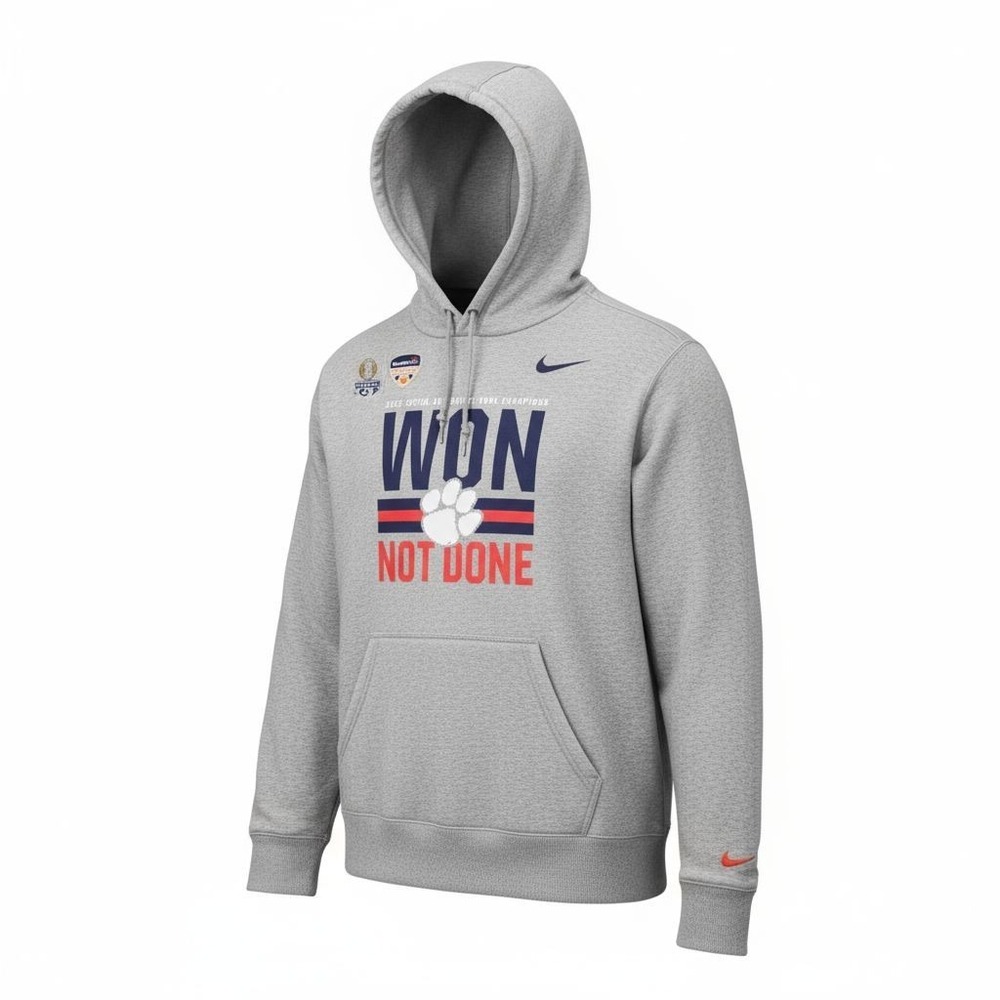 Nike Clemson Tigers Football Won Not Done Hoodie Gray 2XL Orange Bowl Champions